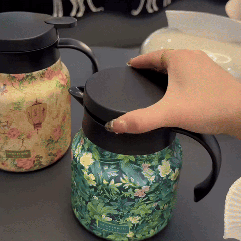 Vintage Floral Pattern Tea Thermos – Built-In Infuser